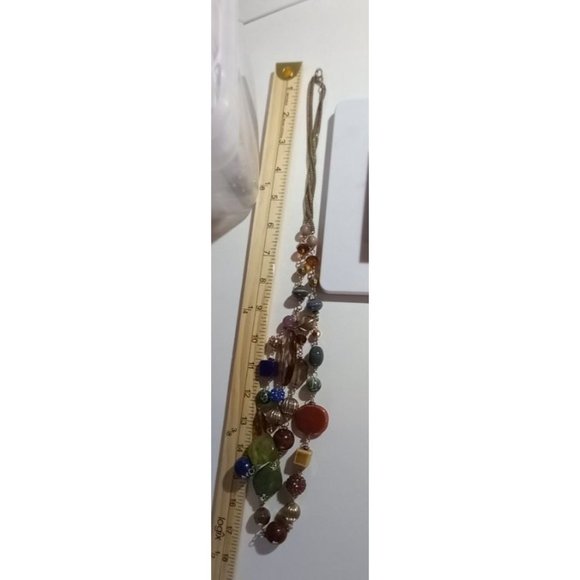 Chunky‎ Multi Gemstone Beads Mixed Texture Two Strand Gold Tone Necklace 34" - Picture 8 of 8